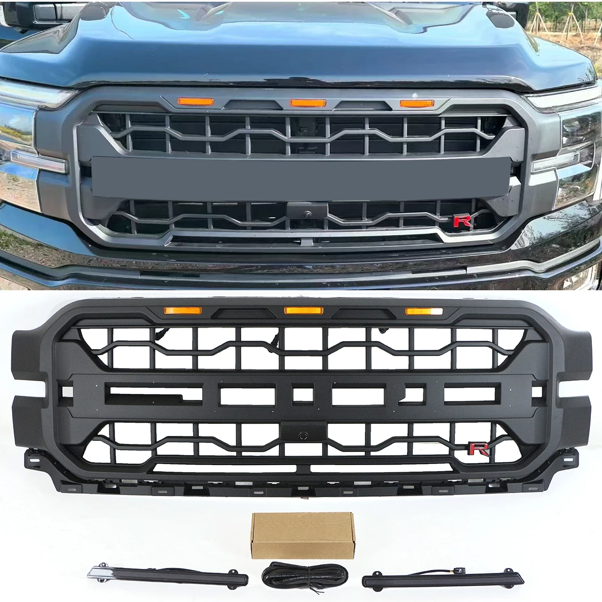 

Front Radiator Grille With light Bar Fits For 2024-2025 Ford F150 Lariat king/Ranch/Platinum Racing Grill Modified