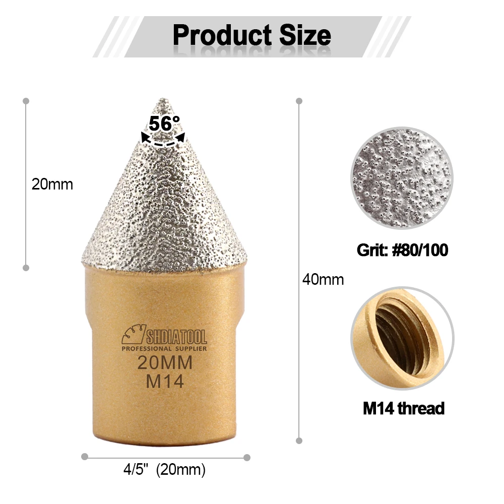 1/2 pz 20mm diamante smusso fresatura punta a dito rettifica marmo quarzo gres porcellana marmo M14 SHDIATOOL diamante strumento
