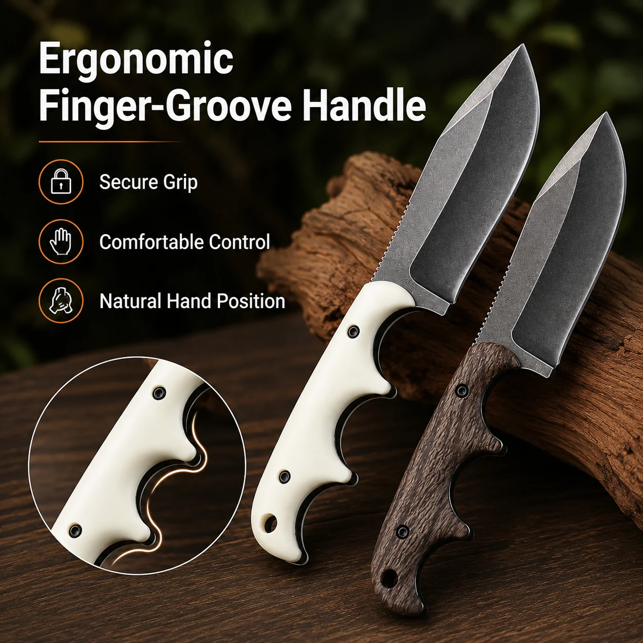 New Outdoor Small Straight Knife Stone Washed Blade Camping Edc Survival Knife White/wood Grain Handle + K Sheath Tool.