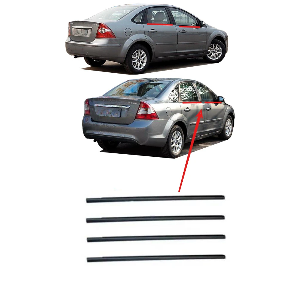 4 Pieces Outside Black or Chrome Window Glass Rubber for Ford-Focus 2009 Protect Weather Strip for Foucs Accessories