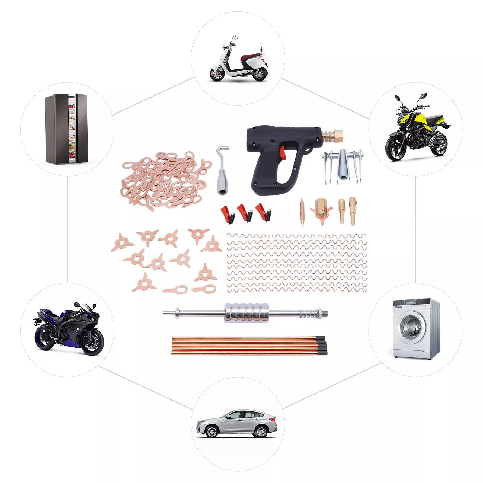 

Комплект для ремонта кузова автомобиля — 86x инструментов для съемника вмятин сварщика шпилек для точечной сварки и удаления вмятин