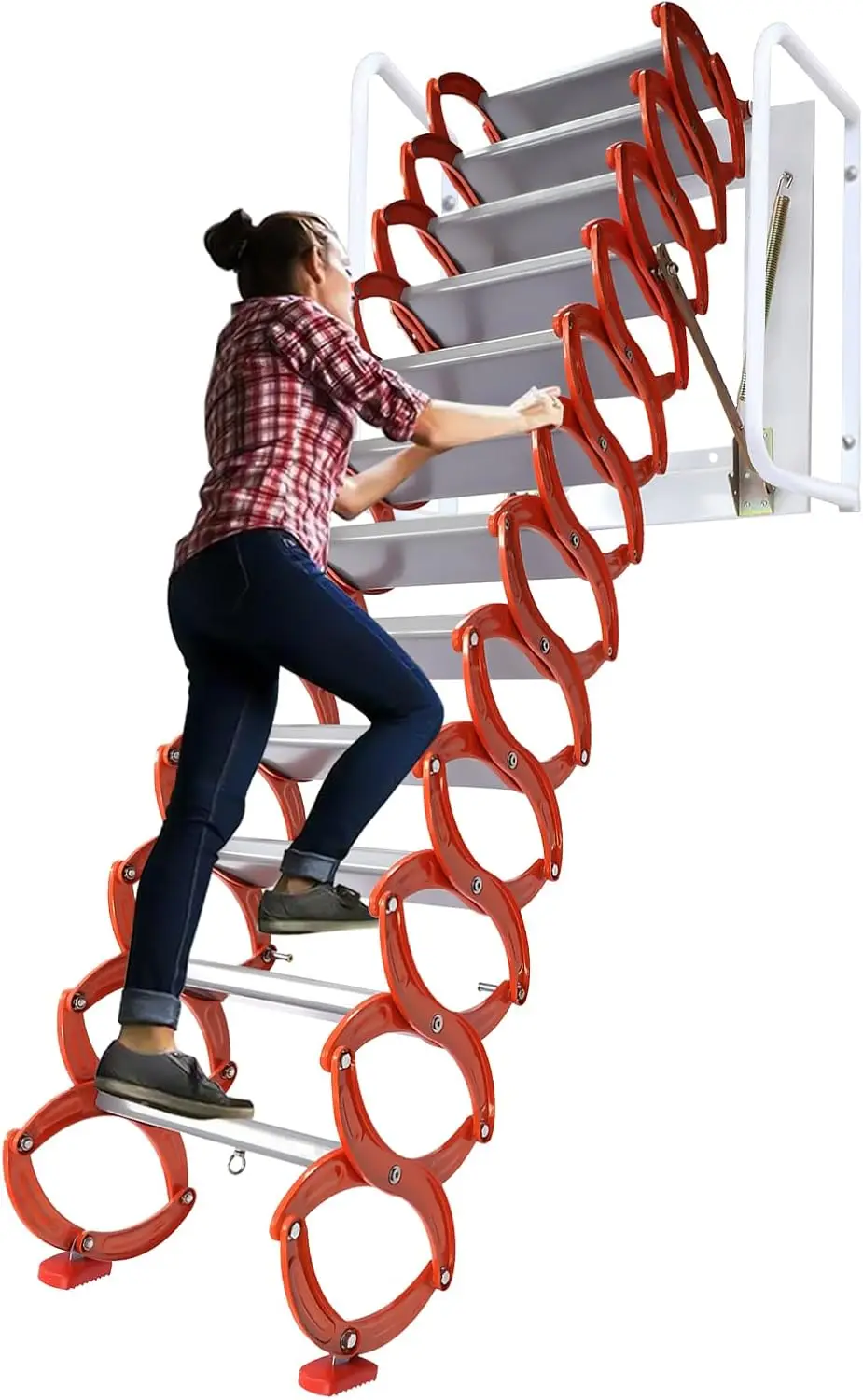 

12 Steps Wall-Mounted Attic Ladder Folding Wall Mounted Ladder With Handrails 880 Lbs Load Attic Ladder Pull Down System For