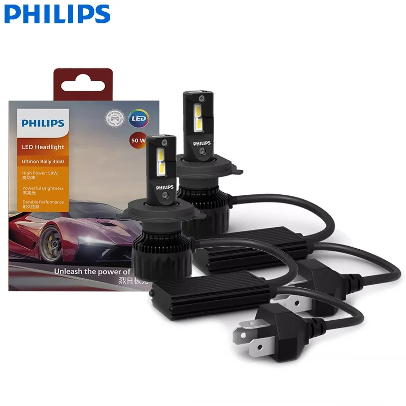 Philips LED H4 100W 9000LM Ultinon Rally 3550 Car Head Light 6500K White High Power Lumen Watt LED High Low Beam 11342U3550X2