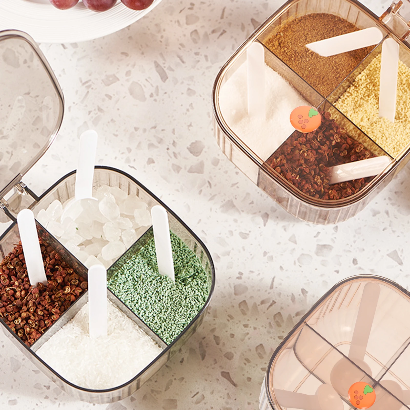 

Four Compartments Kitchen Seasoning Box Pet Spice Container Convenient Condiment Holder for Salt Sugar Cooking Organizer