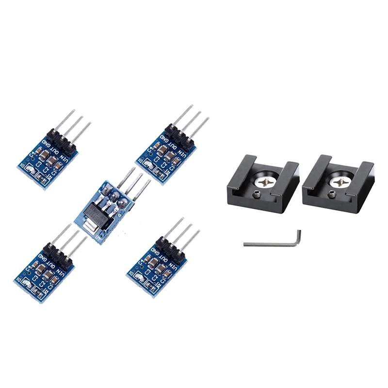 New-5 Pcs AMS1117-3.3 DC Voltage Step Down Power Supply Module With 2 PCS Cold Shoe Mount Adapter Bracket Hot Shoe