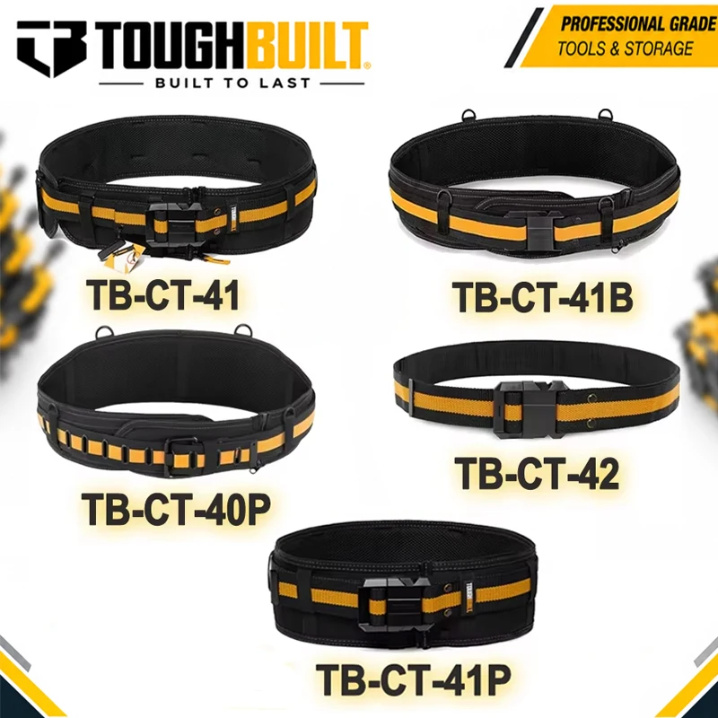 TOUGHBUILT ClipTech Padded Work Tool Belt, 32-48 Inch Adjustable Heavy Duty Custom Length Belt for Construction Tool Accessory