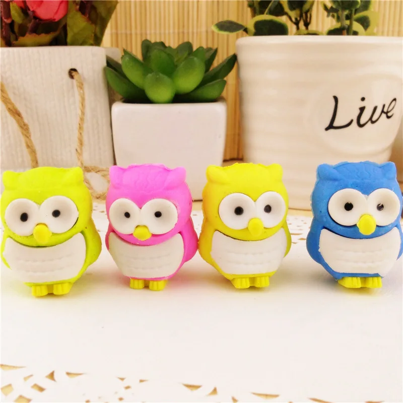 20 PCs OWL Eraser Korean Creative Cartoon Cute Animal Shape OWL Erasers Student Children\'s Rubber Stationery