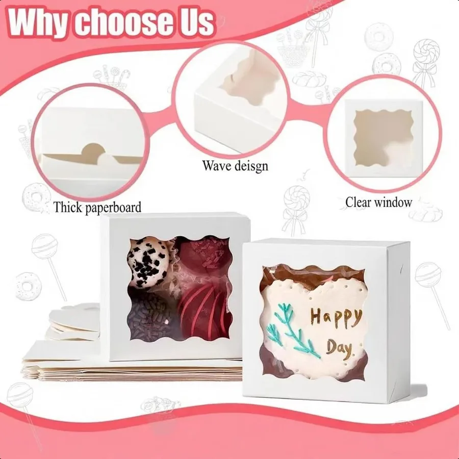 3.2 x 3.2 x 1.5 100PCS Kotak Kue Mini dengan Jendela untuk Sabun Cokelat Truffle Donat aron