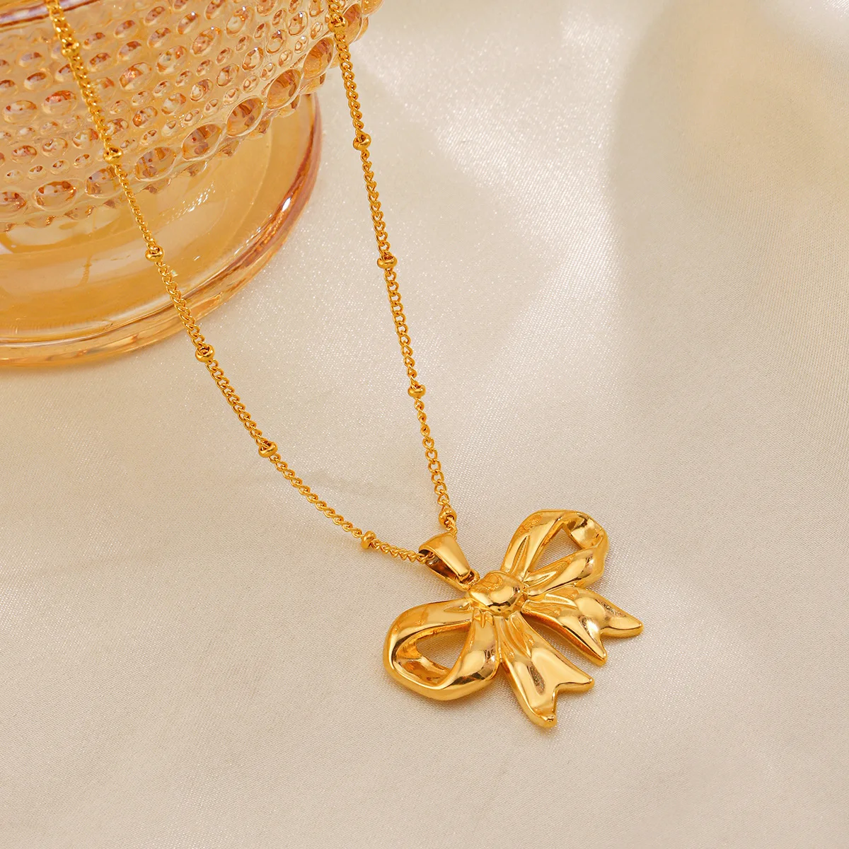 PRISCA | Stainless Steel Bow Necklace for Women and Girl Sweet and Romantic Gift 18K Gold Trendy Hot Sale