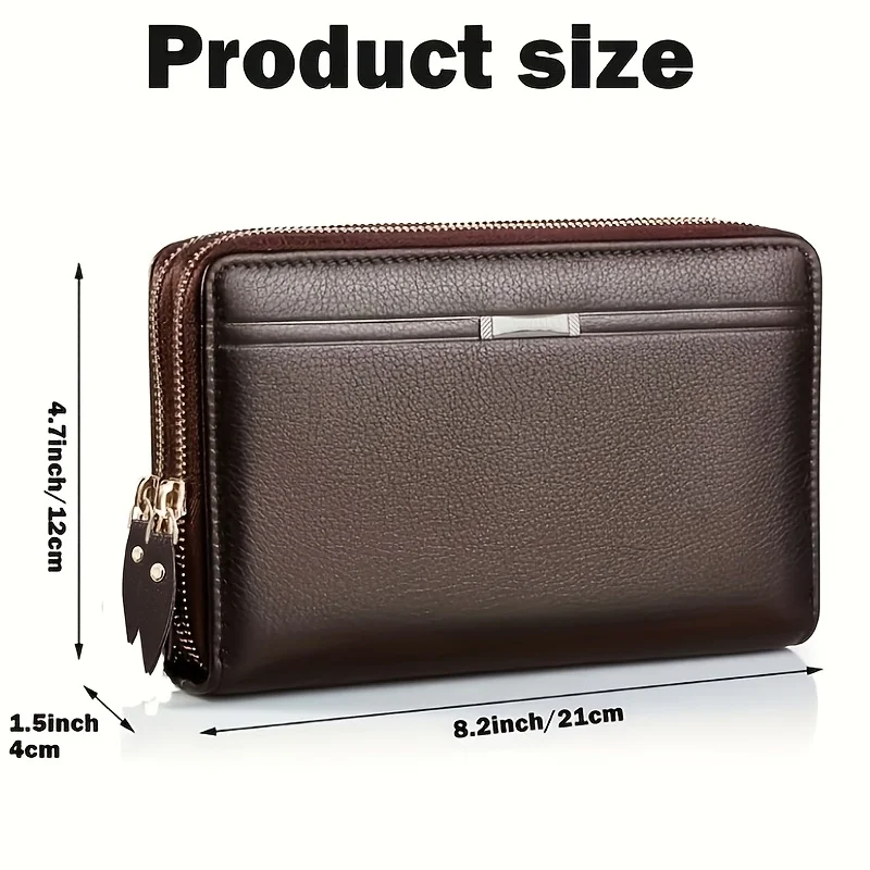 Portafoglio da uomo con cerniera lunga di grande capacità, pochette in pelle sintetica, borsa da lavoro con custodia porta carte per telefono, regalo per lui