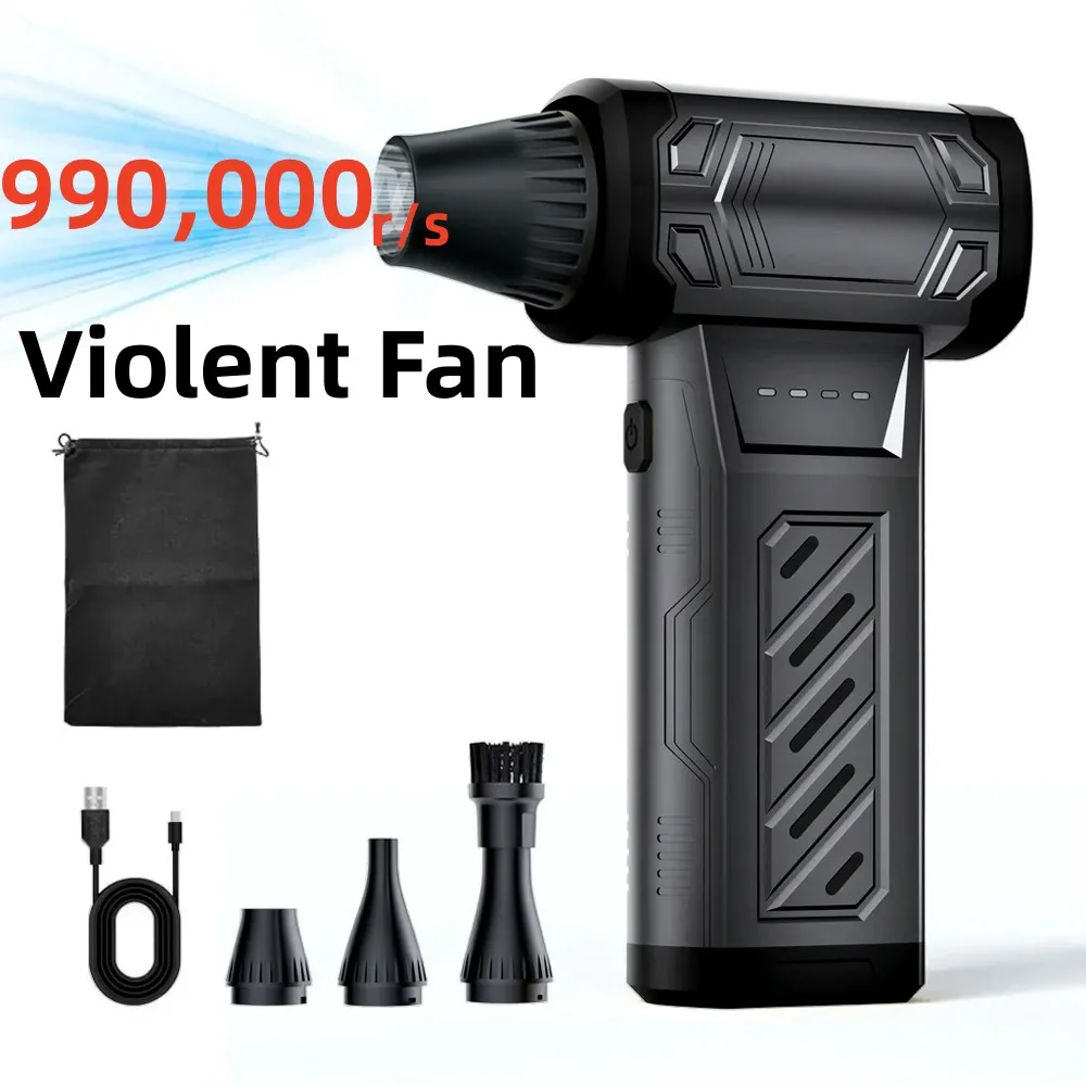 

Electric Air Duster Turbo Jet Fan 2 Outlet Nozzles Type-C Charging 990000RPM Portable Cleaning Blower Tool Blowing Snow Car Fan
