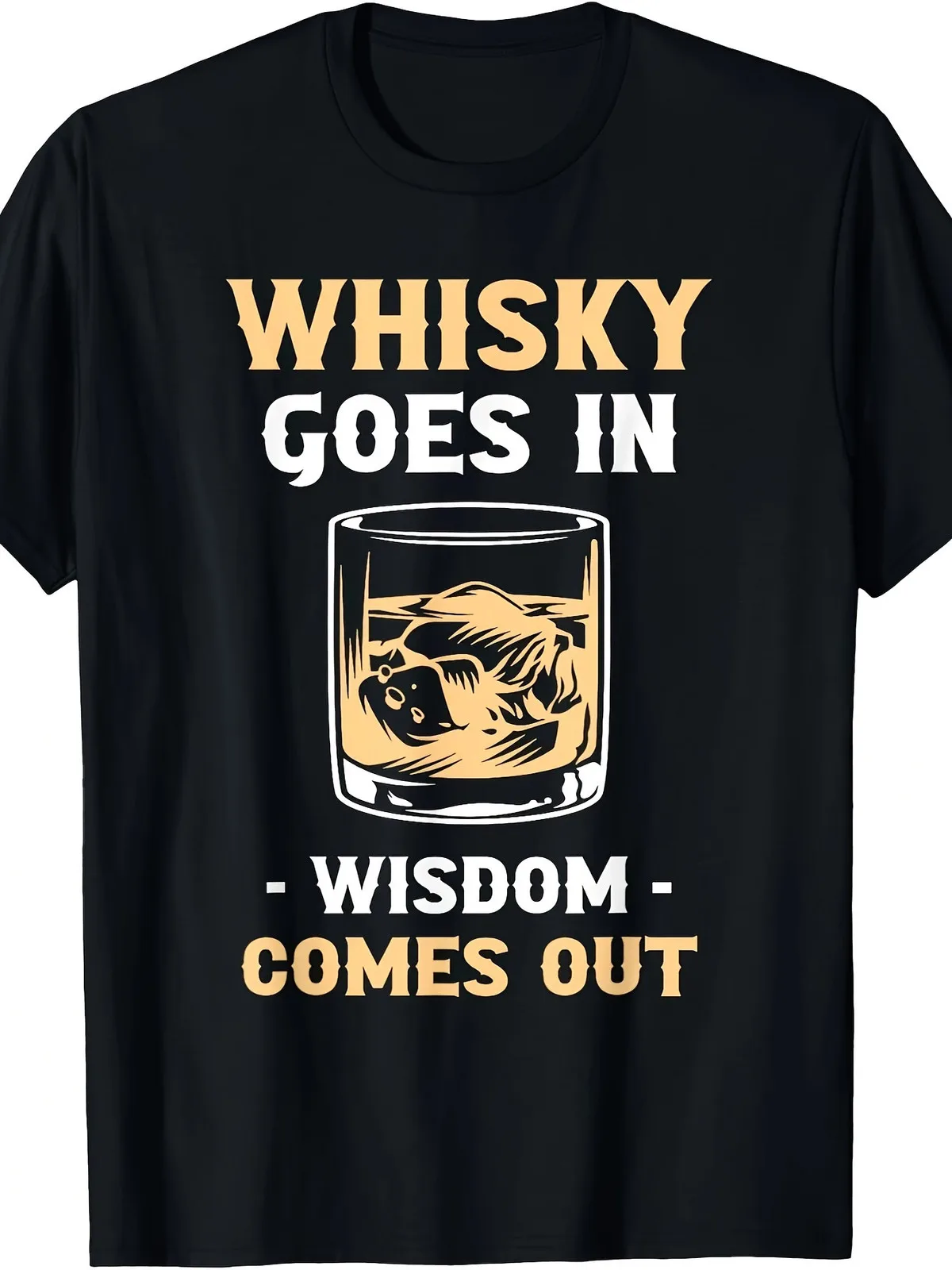 Whiskey In, Wisdom Out - Men's Drinking T-Shirt, Suitable for Outings, Parties, and Bars, the Best Gift for Male Friends/Family