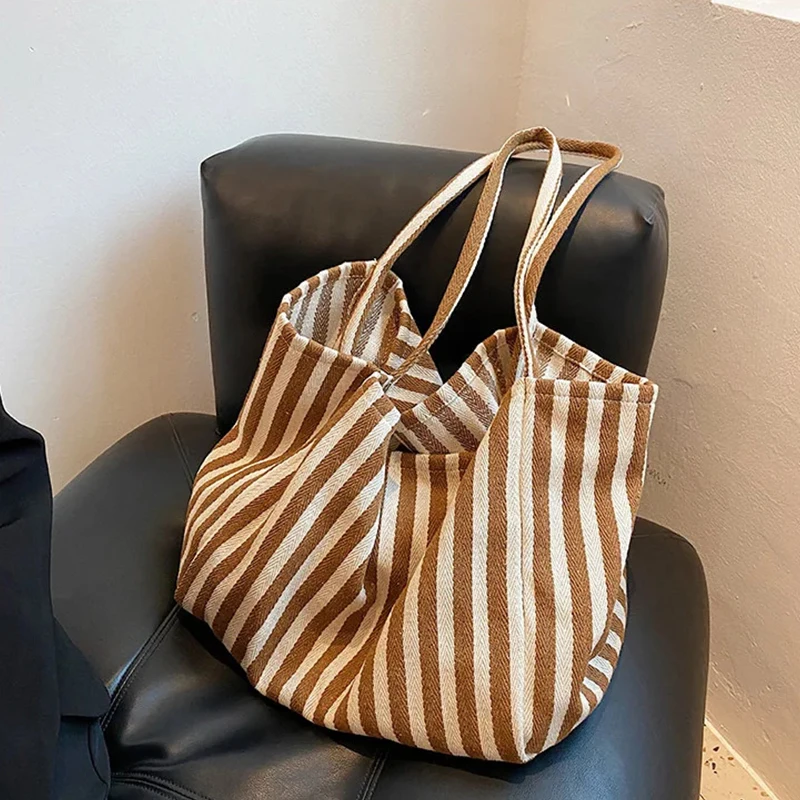 Large Capacity Canvas Bag for Women Fashion Striped Shoulder Bag New Top-handle Bag Travel Bag Shopping Tote Bolsa