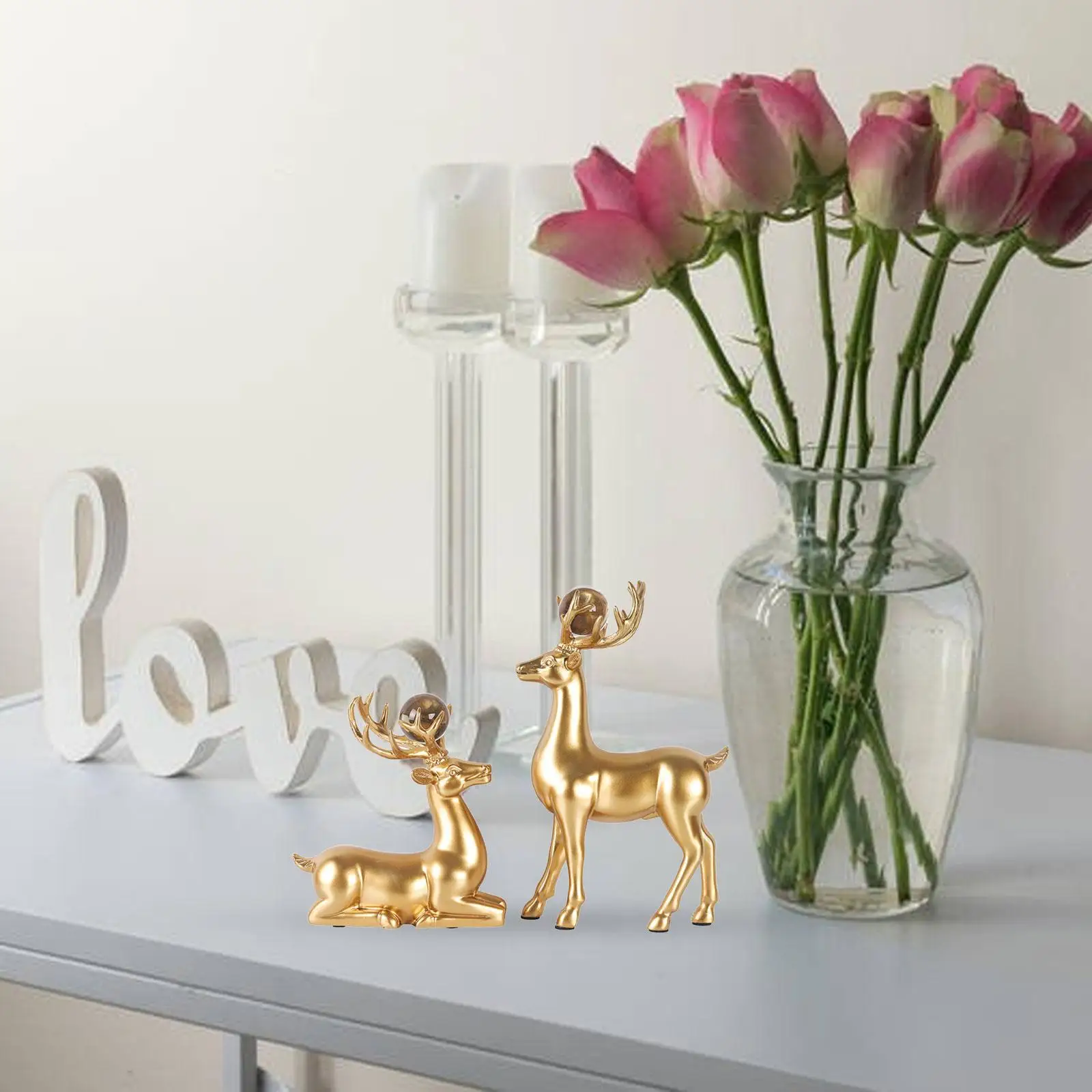 

2x Resin Deer Statue Furnishing Reindeer Figurines for Office Home Farmhouse