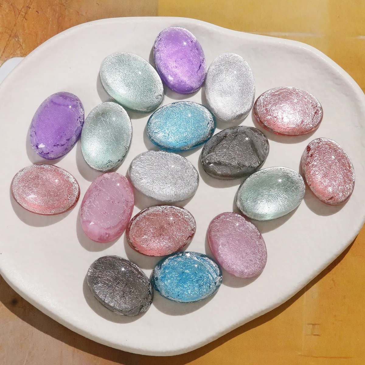 Oval Silver Foil Crack Colorful Resin Patches DIY Earrings Crocs Shoes Phone Case Craft Accessories