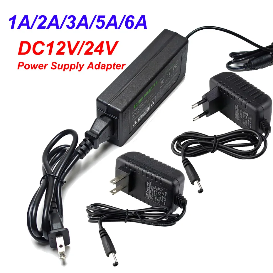 AC110-240V Power Adapter AC to DC 24V 12V 1A-6A Converter Transformer EU US AU UK Plugs for LED Strip Charger LED Driver
