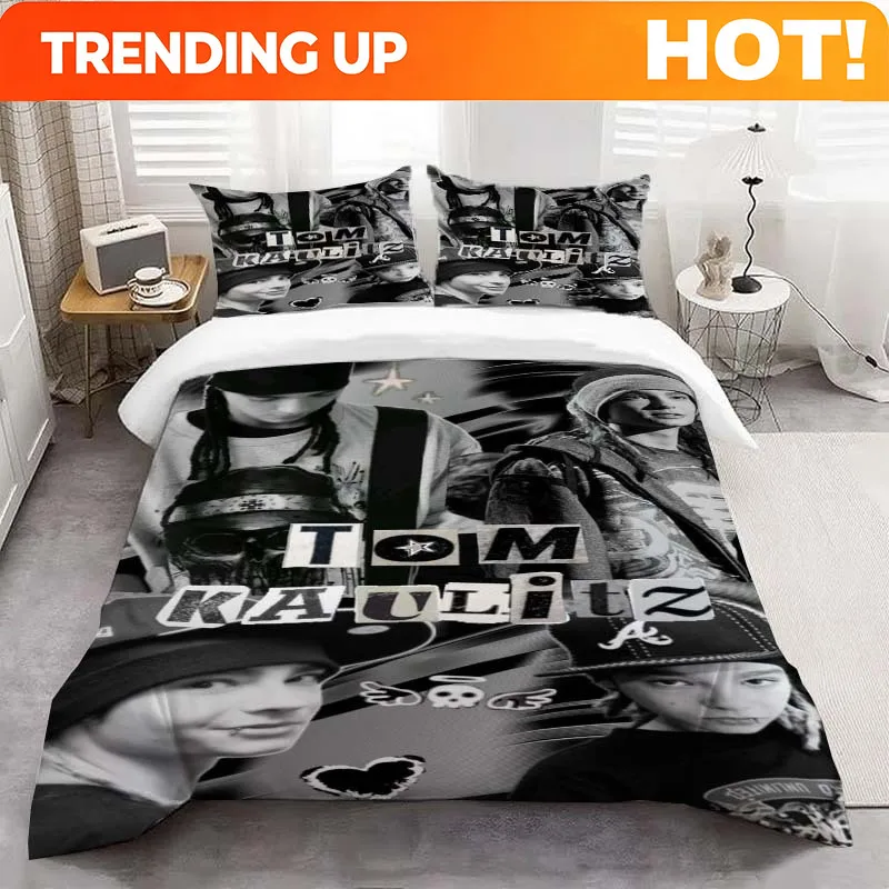 Customize 3pcs Tom Kaulitz Black And White Collage Art Showcases Rock-Style Patterns Three-Piece Set, Soft And Comfortable Beddi