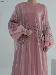 Siskakia-Conjunto de ropa islámica para mujer musulmana, Kimono abierto con cinturón y vestido interior, bata turca de Dubái kuwaití, Abayas saudíes, 2 unidades