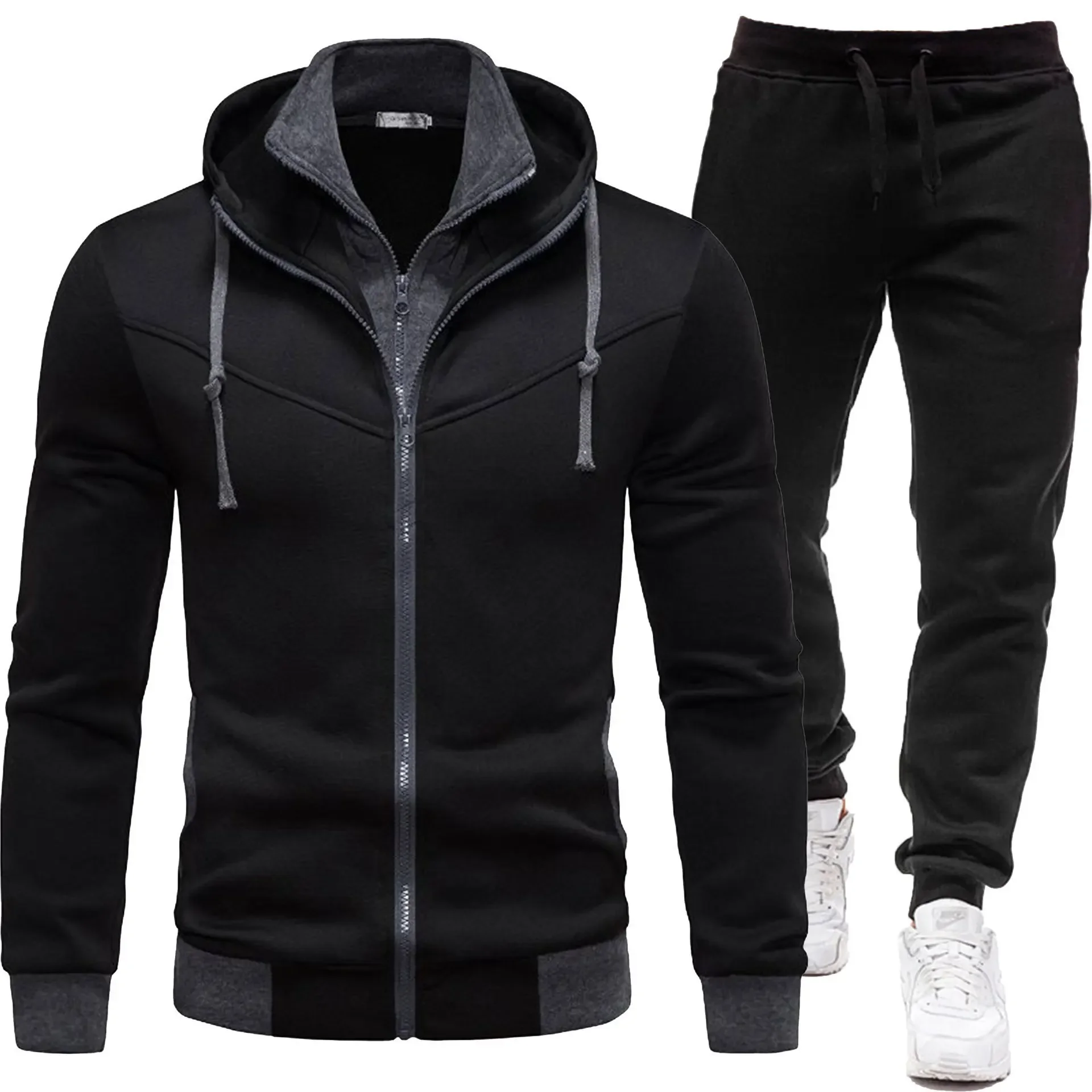 Aliexpress Men's Double Zipper Hooded Tracksuit  Color Block Zip Up Jacket & Jogger Pants 2 Piece Set  Autumn Winter Casual Sports Outfit - Aliexpress Deal