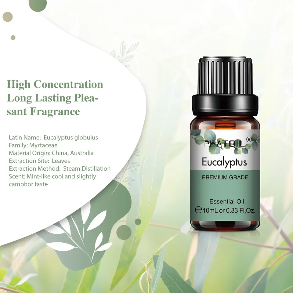 PHATOIL زيت عطري نباتي طبيعي 10 مل من الكالبتوس واللافندر والبرغموت والفانيليا والنعناع قطعة واحدة للمرطب - 3