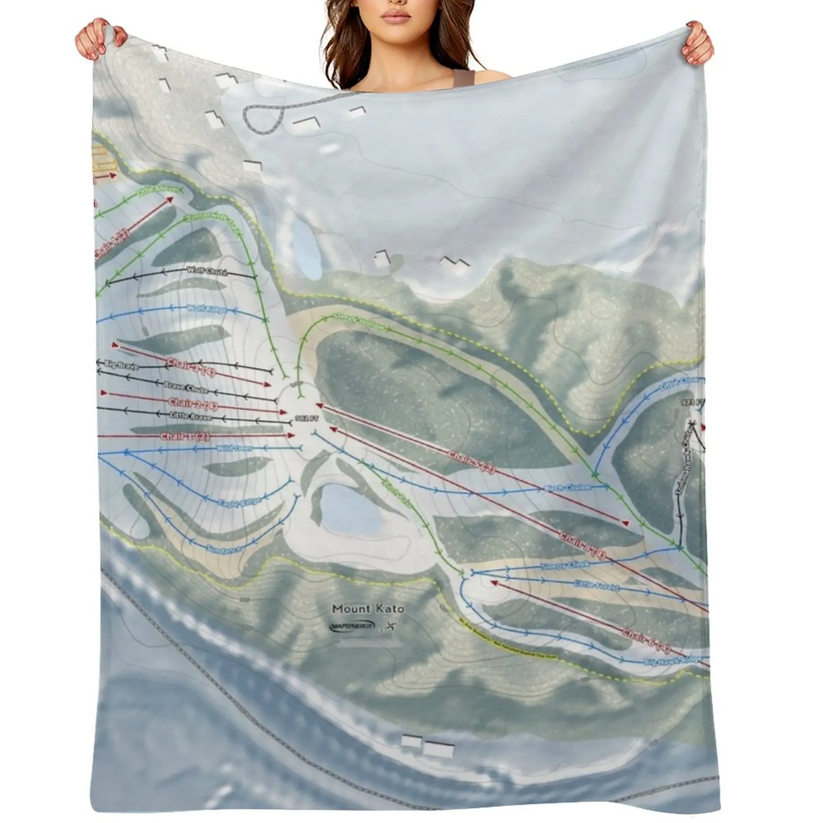 

Mount Kato Resort Trail Map Throw Blanket Bed covers Baby Beach decorative Blankets
