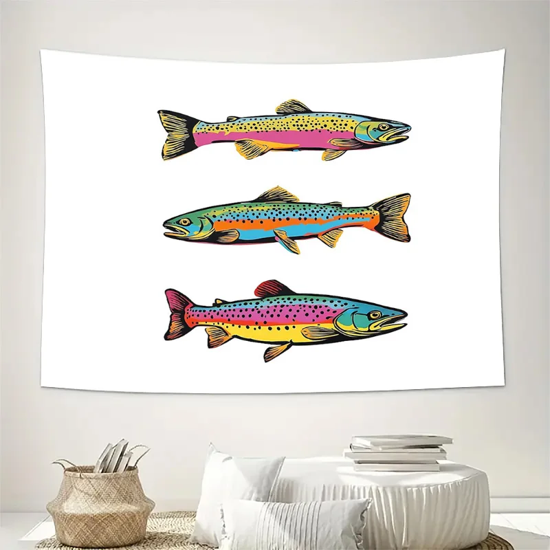 Rainbow Trout Tapestry Wall Hanging Nature Fish Decor Aesthetic Room Decor Mountain River Landscape Bedding Throw Blanket