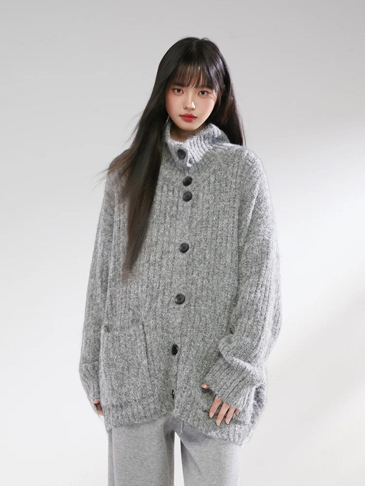 

Свободный вязаный кардиган с высоким воротником для женщин, новинка весенней коллекции, удобная верхняя одежда из полиэстера в стиле King Prince