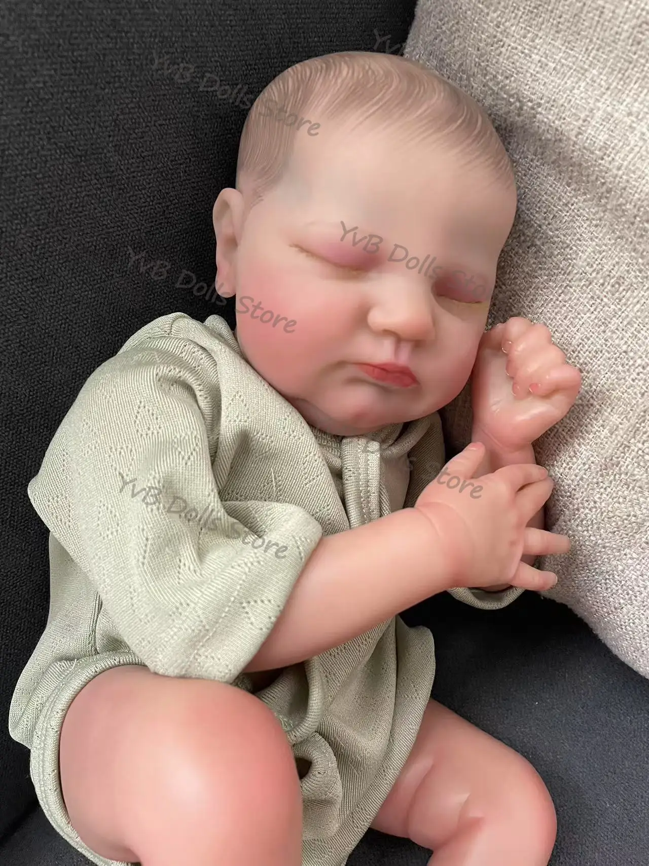 48CM Quinlyn Cloth Body Already Finished Paint Soft Touch Lifelike Sleeping Reborn Doll with Visible Veins Hand Draw Hair