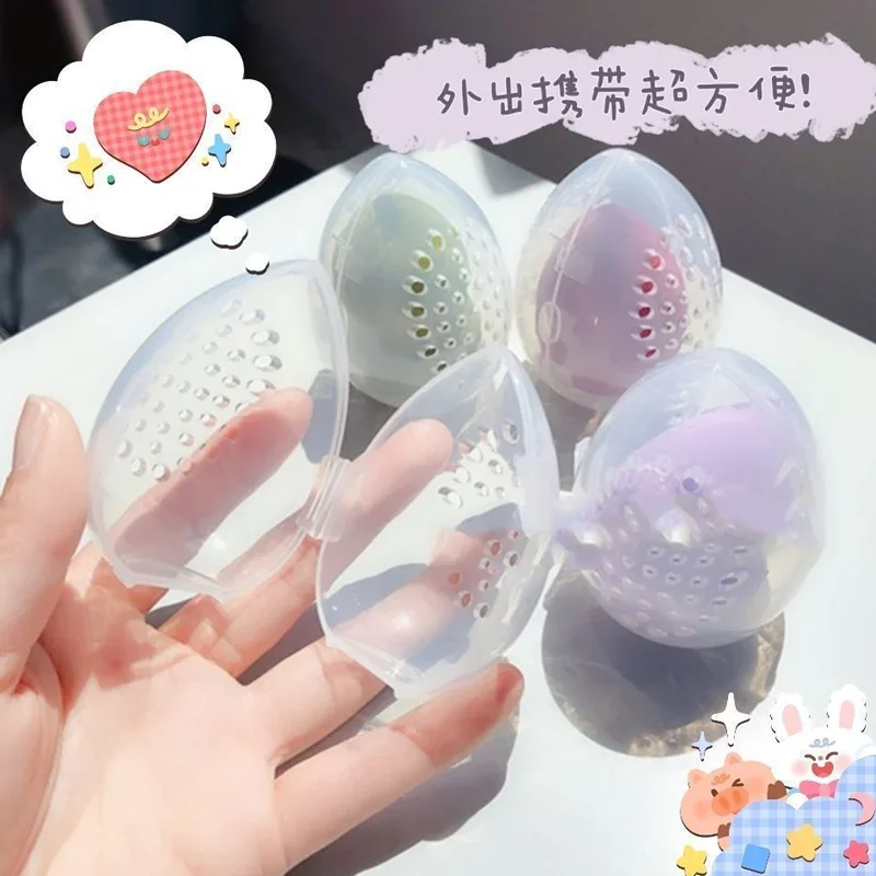 Przenośny podróżny organizer na gąbki do makijażu Pudełko różowe białe w kształcie jajka Plastikowe pudełko Gąbka do pudru Pudełko na jajka Narzędzia kosmetyczne