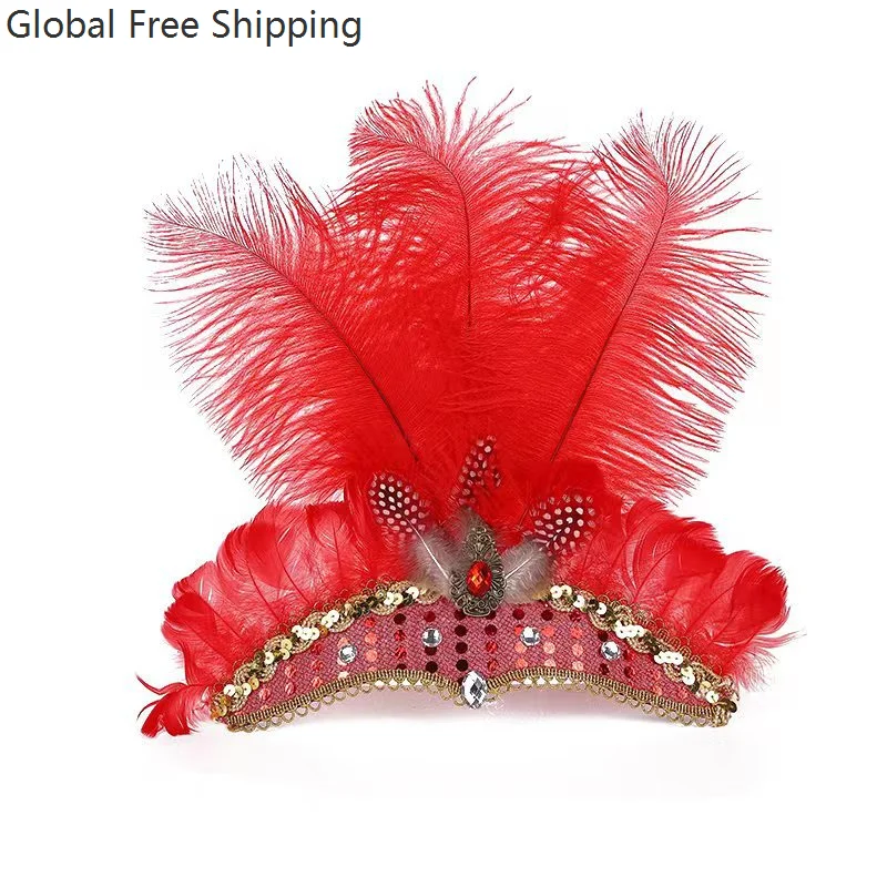 Women's Rave Party Crown Feather Tiara 1920s Pinup Stage Performance Headband Girls Feather Tiara Cosplay Carnival Accessories