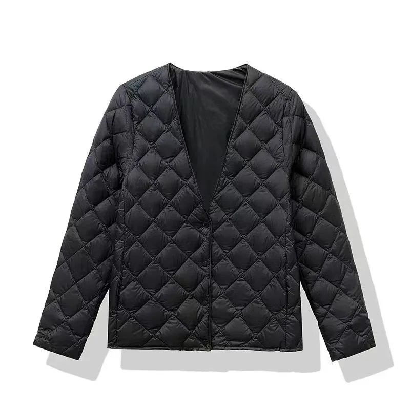 Coat with Autumn and Winter Light and Slim Short V-neck Warm Four-layer Liner Down Jacket