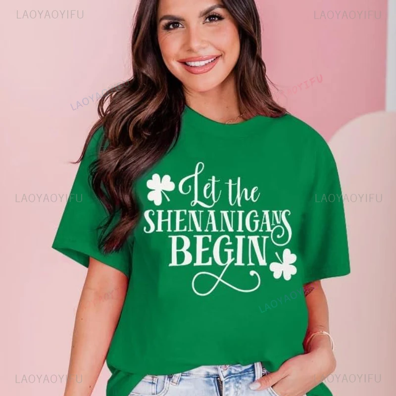 Womens St Patrick's Day Shirts Let The Shenanigans Begin Shirt Lucky T Shirt Green Tee Funny Sayings Tops Vintage Aesthetic Tees