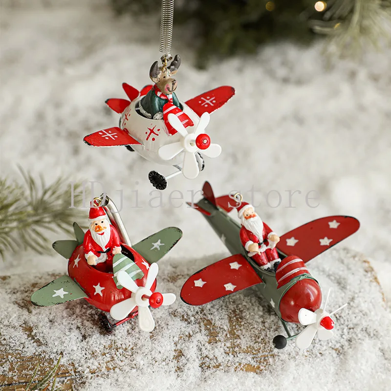 

Christmas creative ornaments, a wonderful combination of Santa Claus, reindeer and airplane