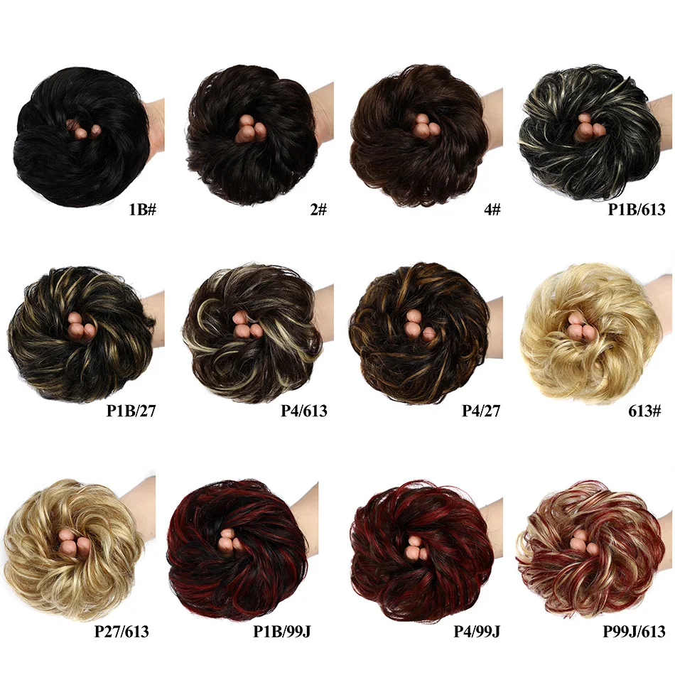 BHF Human Hair Buns Curly Chignon Ponytail Hairpiece Updo Donut Flexible Elastic Real Wig Messy Wavy Buns