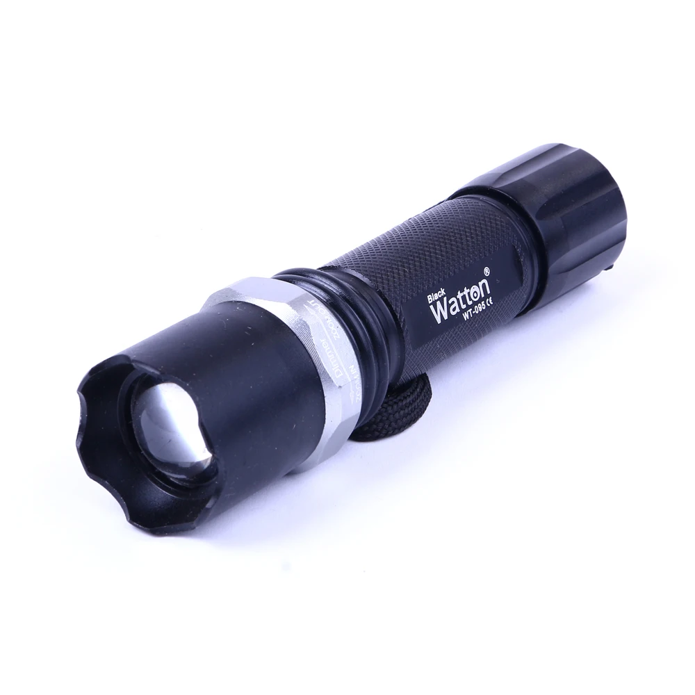 Zoom flashlight Watton Wt-095 200 mt in a dark environment, hunting, camping,home, school, car, hotel, restaurant, light color:w