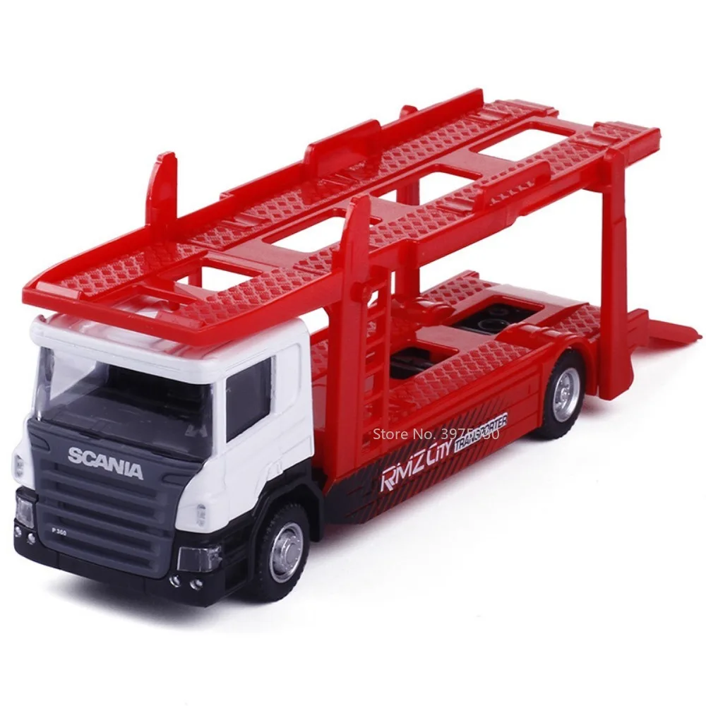 1/64 Scania Flatbed Trailer Metal Diecast Scale Car Model Toy Rubber Tire Alloy Front End Manual Taxiing Decoration Gift for Boy