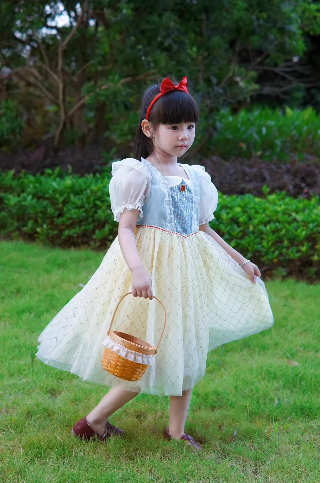 Summer Clothes Girl's Dress Printed Dress Snow White Princess Dress Temperament Fluffy Gauze Dress Little Girl's Birthday Dress
