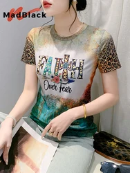 MadBlack European Clothes Tshirts Women Sexy Round Collar Position Letter Print Slim Mesh Tops Short Sleeve Tee Summer T44919JC