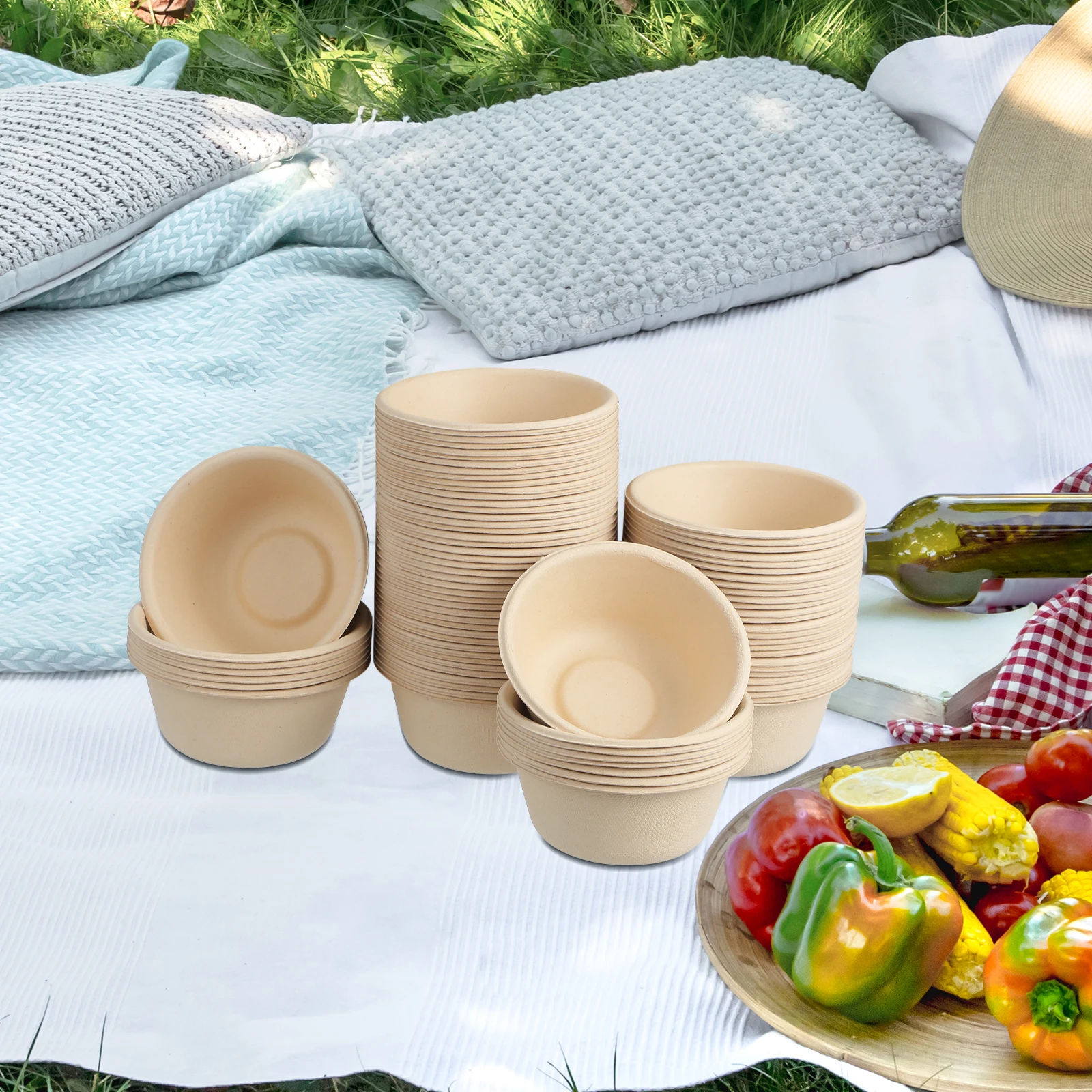 

200pcs Disposable Environmentally Friendly Paper Bowls Heavy Duty Soup Containers Microwaveable Leakproof Round for Party