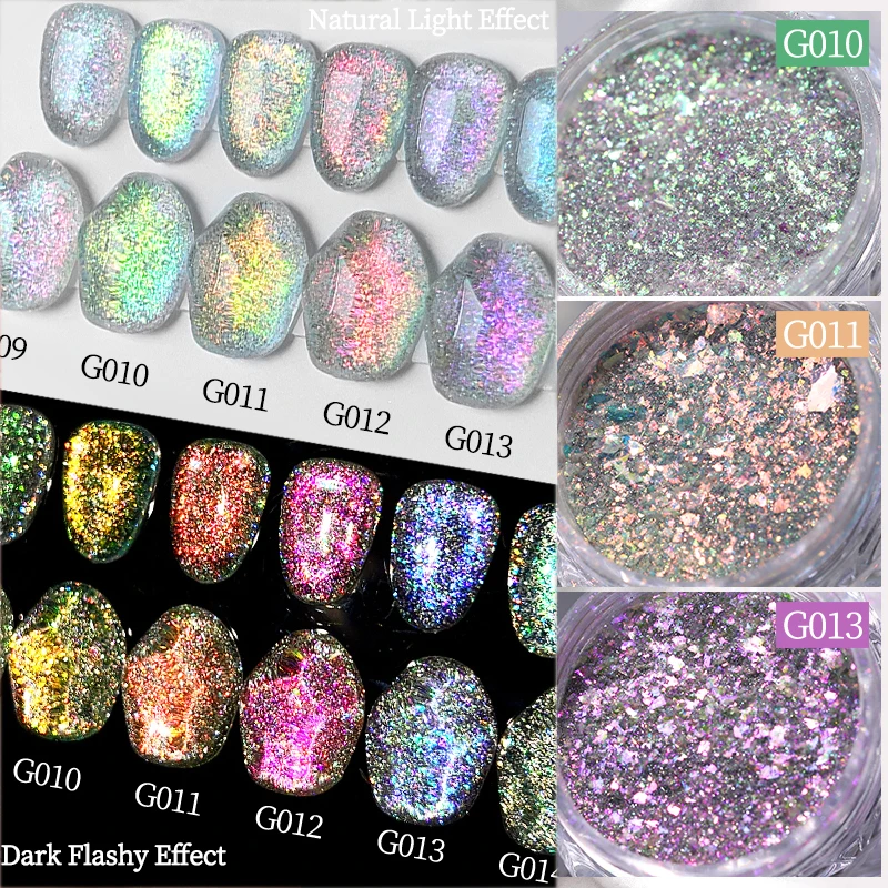 Poudre caméléon multichrome pour ongles, 1 boîte, paillettes, aurore, néon, arc-en-ciel, pigment, chrome, irisé, manucure, poussière de frottement