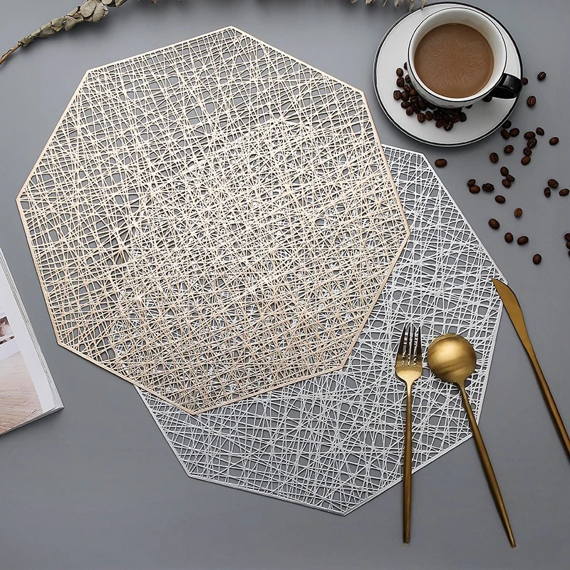 6/4pcs Creative Octagonal Hollow Placemat Hot Stamping PVC Minimalist Anti Slip Insulation Pad Table Decor Mat Cup and Plate Mat