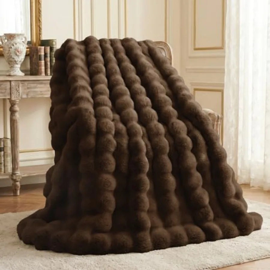 

Faux Rabbit Fur Blanket: 60 x 80 Twin Luxury Soft Fluffy Thick Fur Throw Blanket for Couch Bed Sofa - Cozy Plush Bubble Blanket