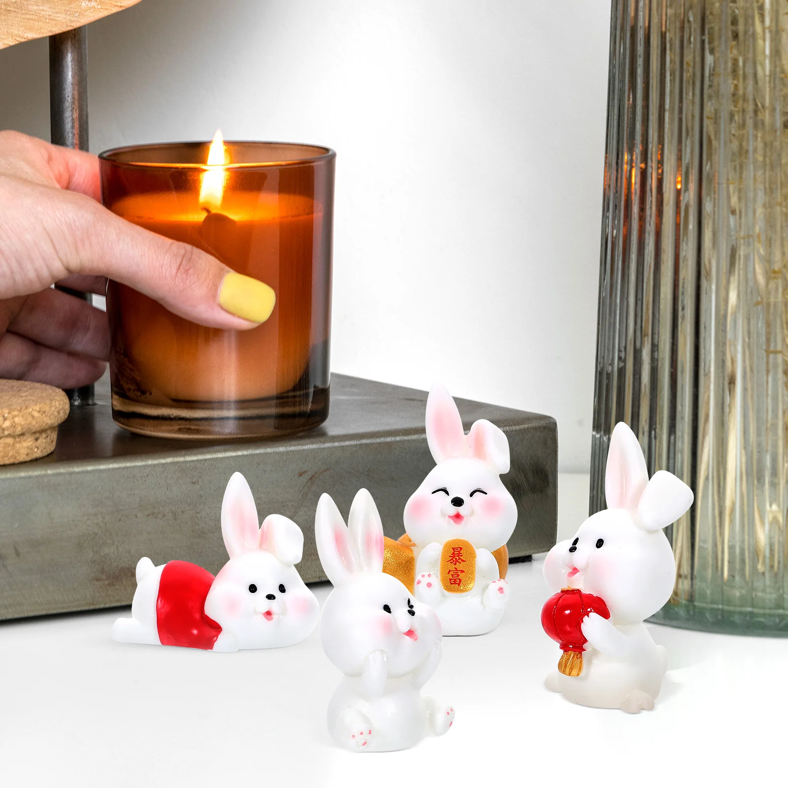 

4 Pcs Decoration Cute Rabbit Ornaments Mini Resin Bunnies Decorative Bunny Sculpture Desktop Statues Figurine