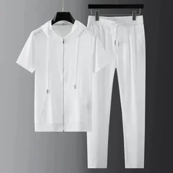 2022 Summer Men Korean Casual Hooded Sets Fashion Men Streetwear Joggers Tracksuit+Elastic Waist Trousers Male Clothes 2Pcs Sets
