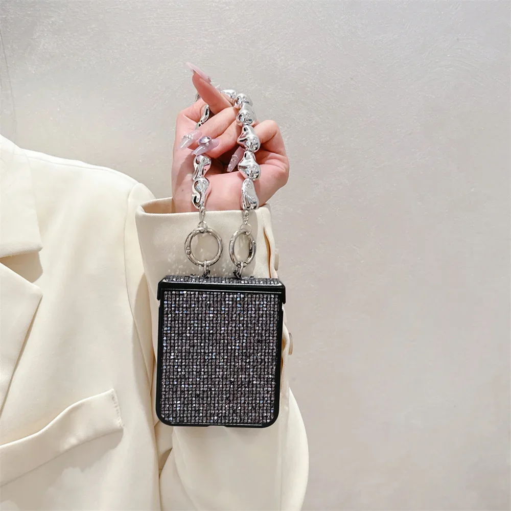 

Phone Cover For Diamond Sparkling Powder Wrist Strap Case Samsung Galaxy Z Flip 6 5 4 3 Flip6 Flip5 Flip4 Flip3 5g Shockproof F