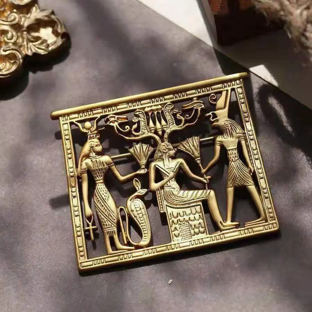 Metal Gold Color Egypt Portrait Hollow Badge Rectangle Geometric Jewelry Brooch Pins Accessories Corsage