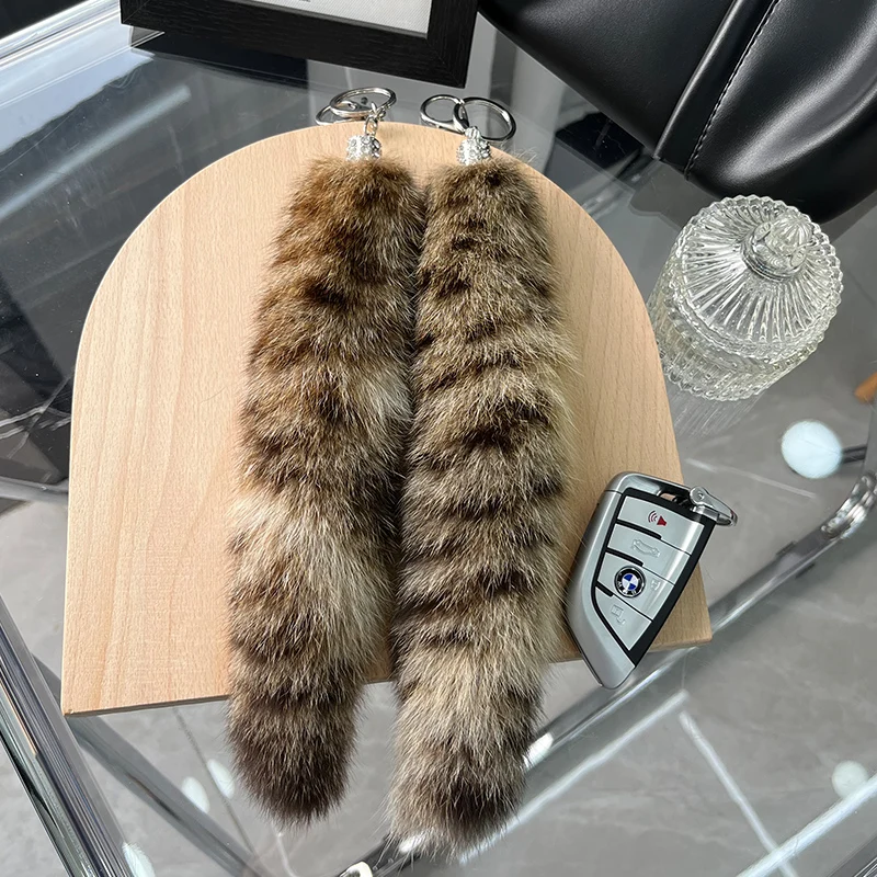 Real Natural Fur Tail Keychain Fur Tassel Bag Charm Tag Black and Brown Pom Pom Charm Keyring Holder Strap Chain Gifts