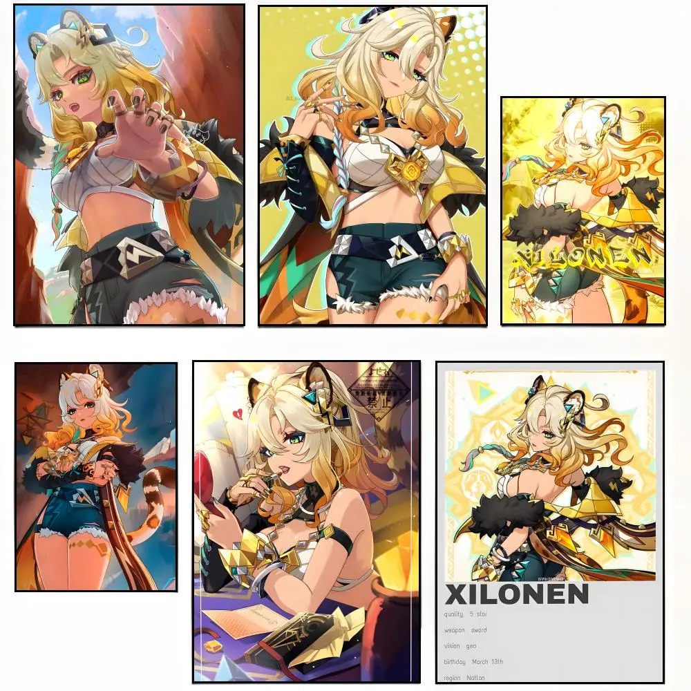 Game Character Genshin Xilonen Poster Sticky Poster Paper Sticker DIY Room Bar Cafe Wall Decor Gift