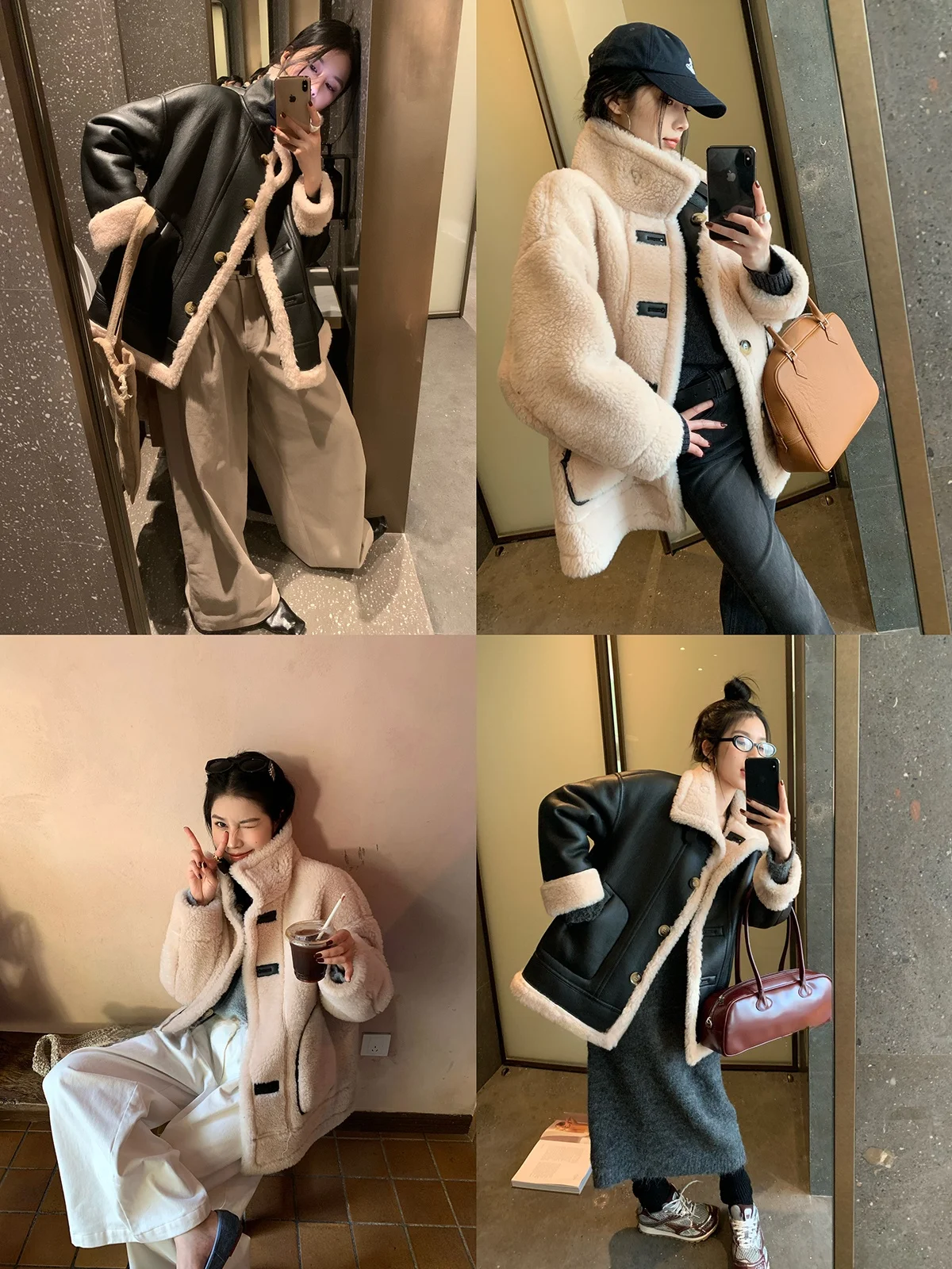 NICEJJ dubbelzijdig te dragen losse lamsbontjas dames herfst-winter verdikte leren bontjas met geïntegreerd leer