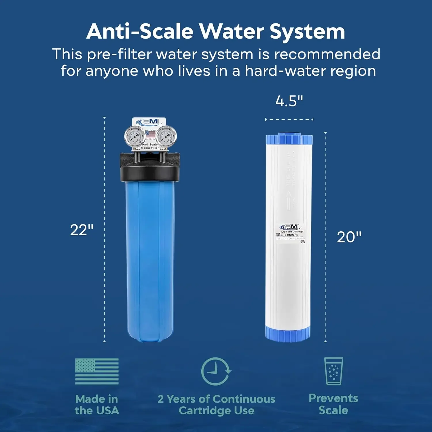 Membranas Inc. Descalcificador de agua para calentador de agua sin tanque y protección contra básculas para toda la casa